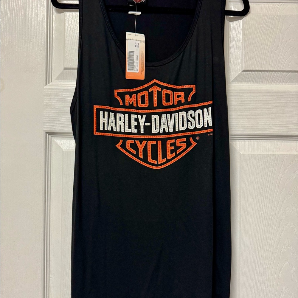 Harley-Davidson Women’s 2X Classic Scoop Tank Top Black and Orange Logo Apparel